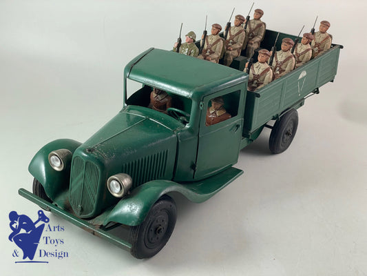 JOUET ANCIEN CITROEN 905 CAMION T23 TRANSPORT PARACHUTISTES MECANIQUE 46CM 1937