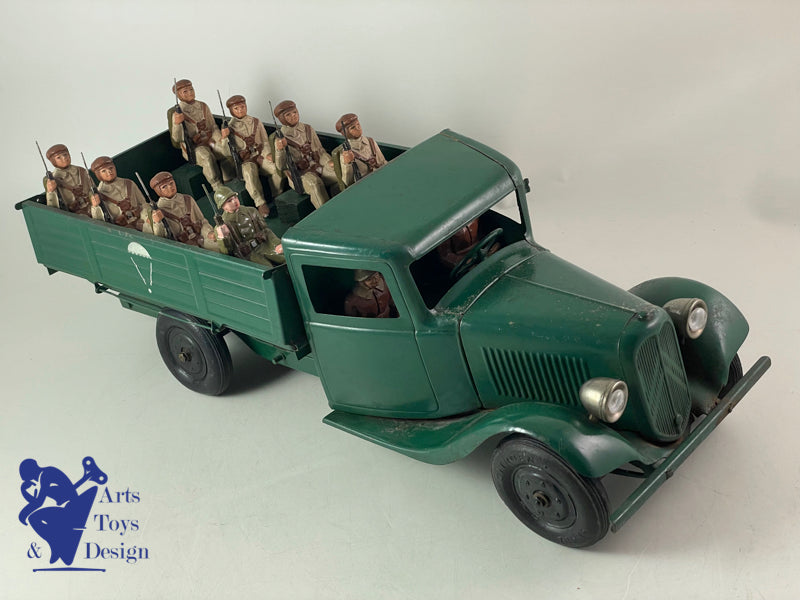 JOUET ANCIEN CITROEN 905 CAMION T23 TRANSPORT PARACHUTISTES MECANIQUE 46CM 1937