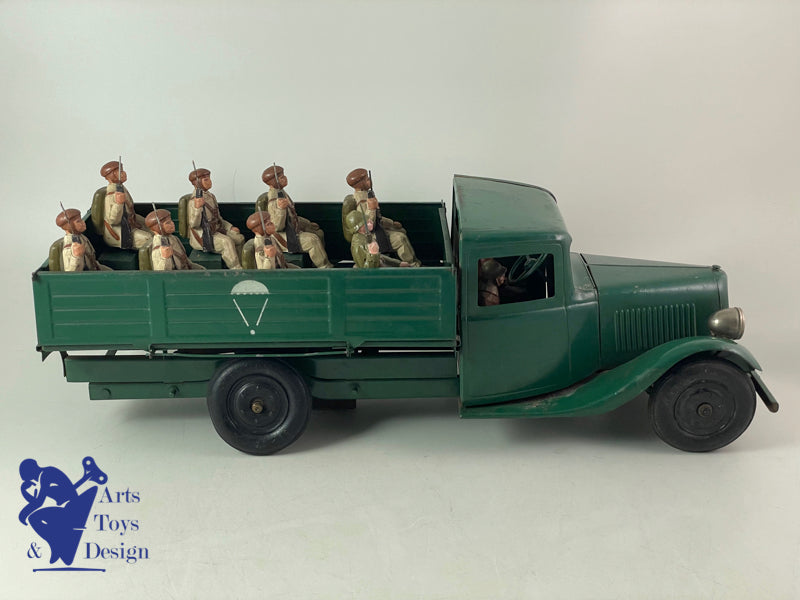JOUET ANCIEN CITROEN 905 CAMION T23 TRANSPORT PARACHUTISTES MECANIQUE 46CM 1937