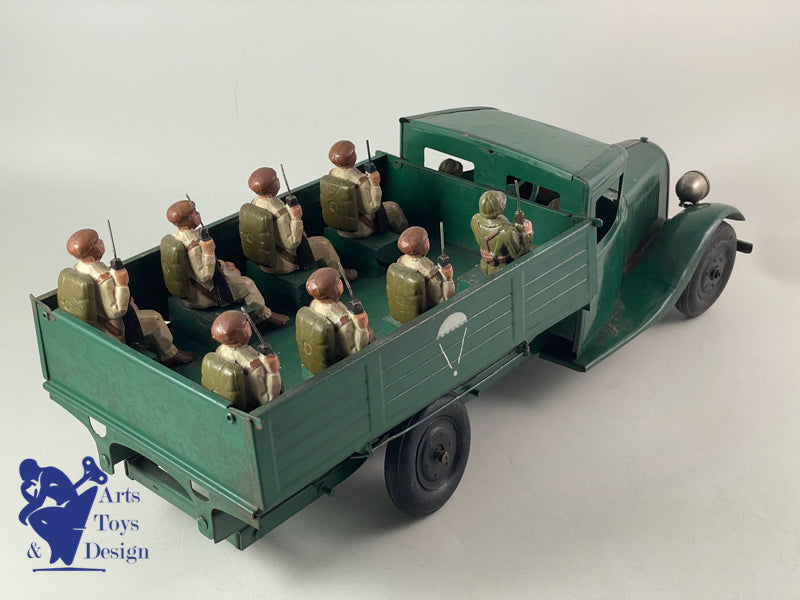 JOUET ANCIEN CITROEN 905 CAMION T23 TRANSPORT PARACHUTISTES MECANIQUE 46CM 1937