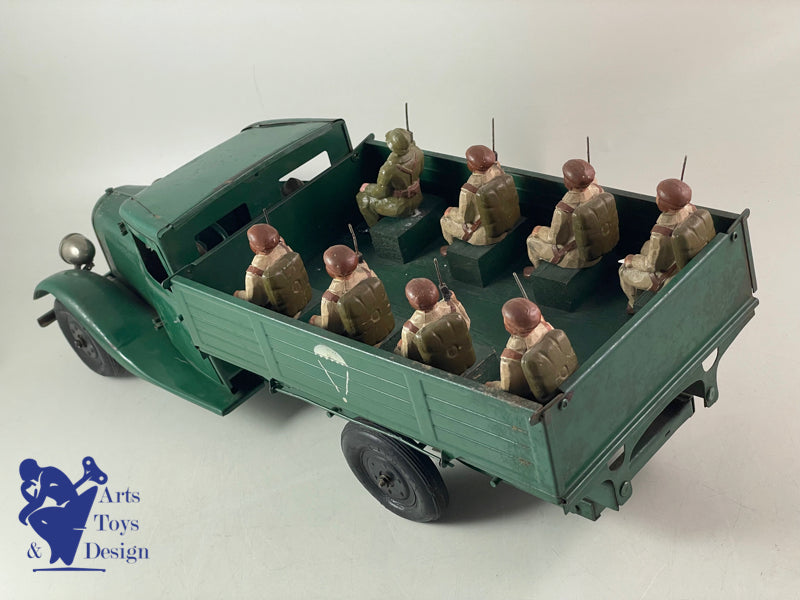 JOUET ANCIEN CITROEN 905 CAMION T23 TRANSPORT PARACHUTISTES MECANIQUE 46CM 1937