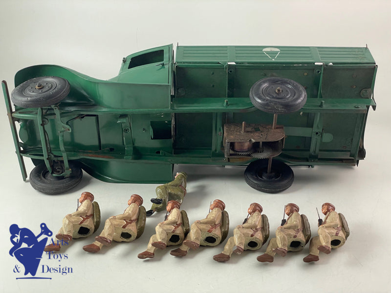 JOUET ANCIEN CITROEN 905 CAMION T23 TRANSPORT PARACHUTISTES MECANIQUE 46CM 1937