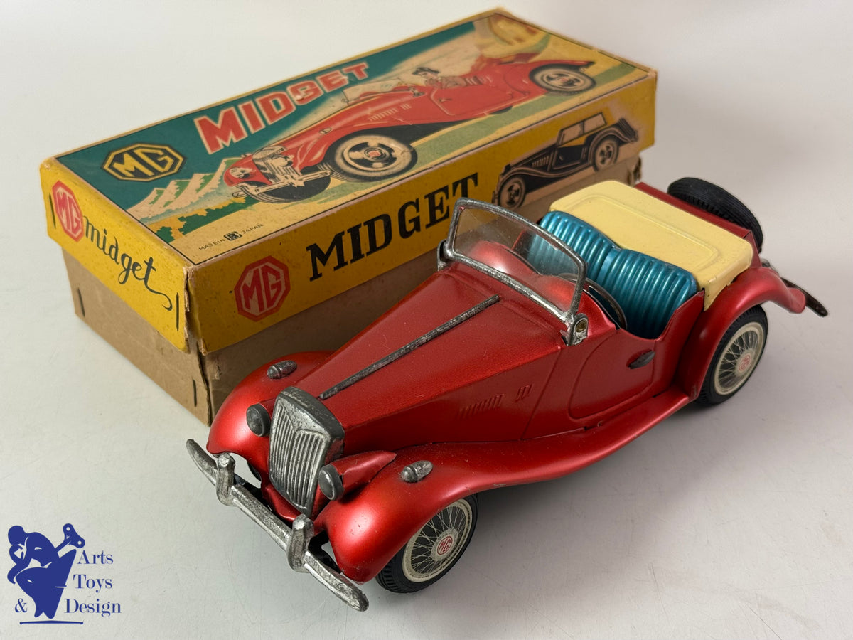 JOUET ANCIEN BANDAI JAPAN VOITURE MG MIDGET TF RED FRICTION 21CM 1950