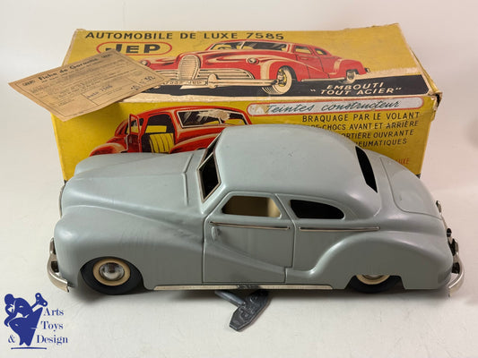 JOUET ANCIEN JEP 7585 VOITURE DELAHAYE GRIS VERS 1950 34CM MECANIQUE