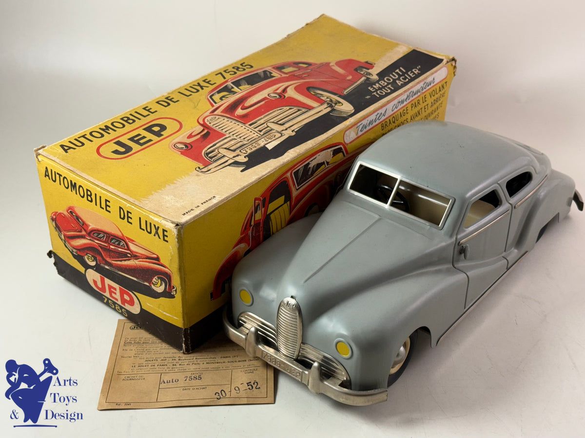 JOUET ANCIEN JEP 7585 VOITURE DELAHAYE GRIS VERS 1950 34CM MECANIQUE
