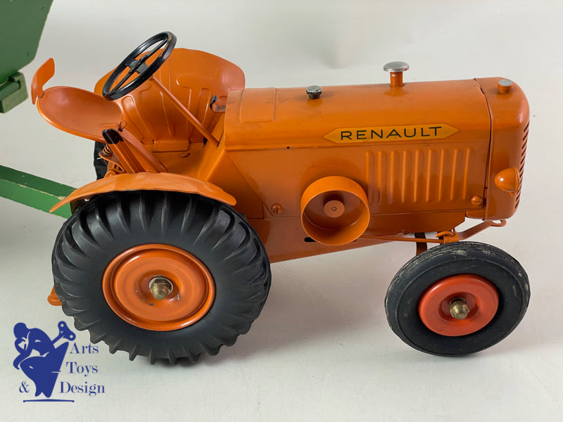 Antique toys CIJ 8/82 RENAULT TRACTOR Clockwork with Trailer 1/10 ° 1952