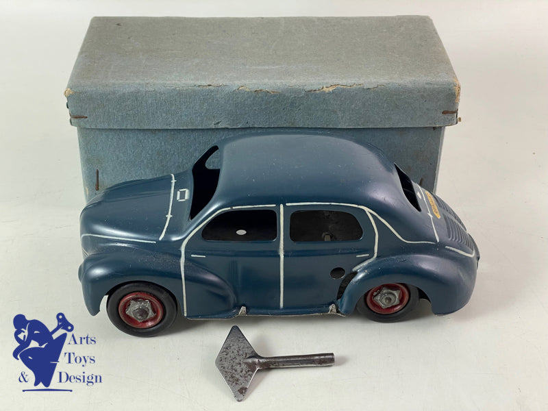 Antique toys CIJ 5/48 Renault 4cv dark Blue clockwork 18cm circa 1950