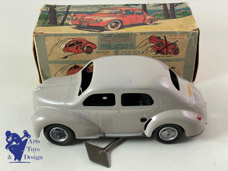 Antique toys CIJ 5/48 RENAULT 4CV light gray clockwork 18cm circa 1950