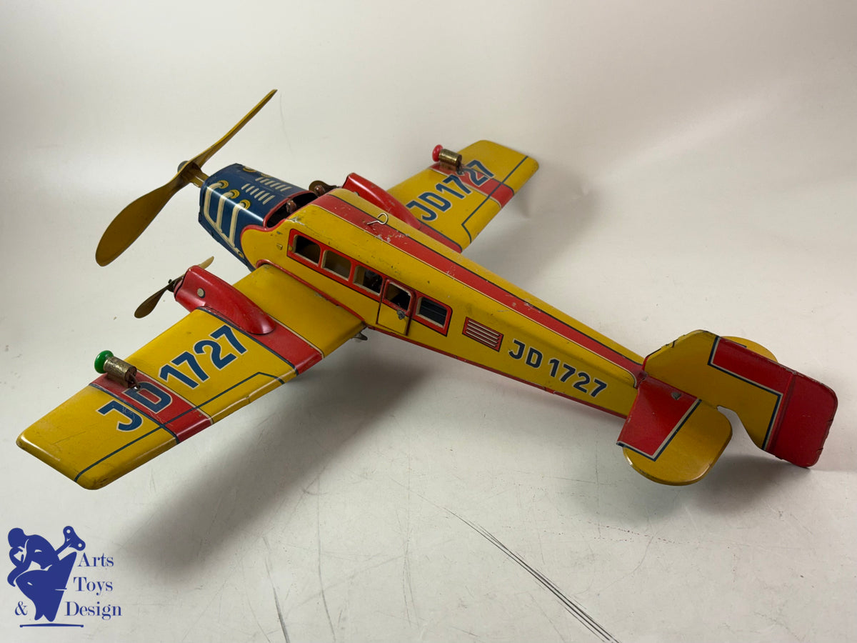 JOUET ANCIEN DISTLER RARE AVION JD 1727 E 51CM MECANIQUE C.1933