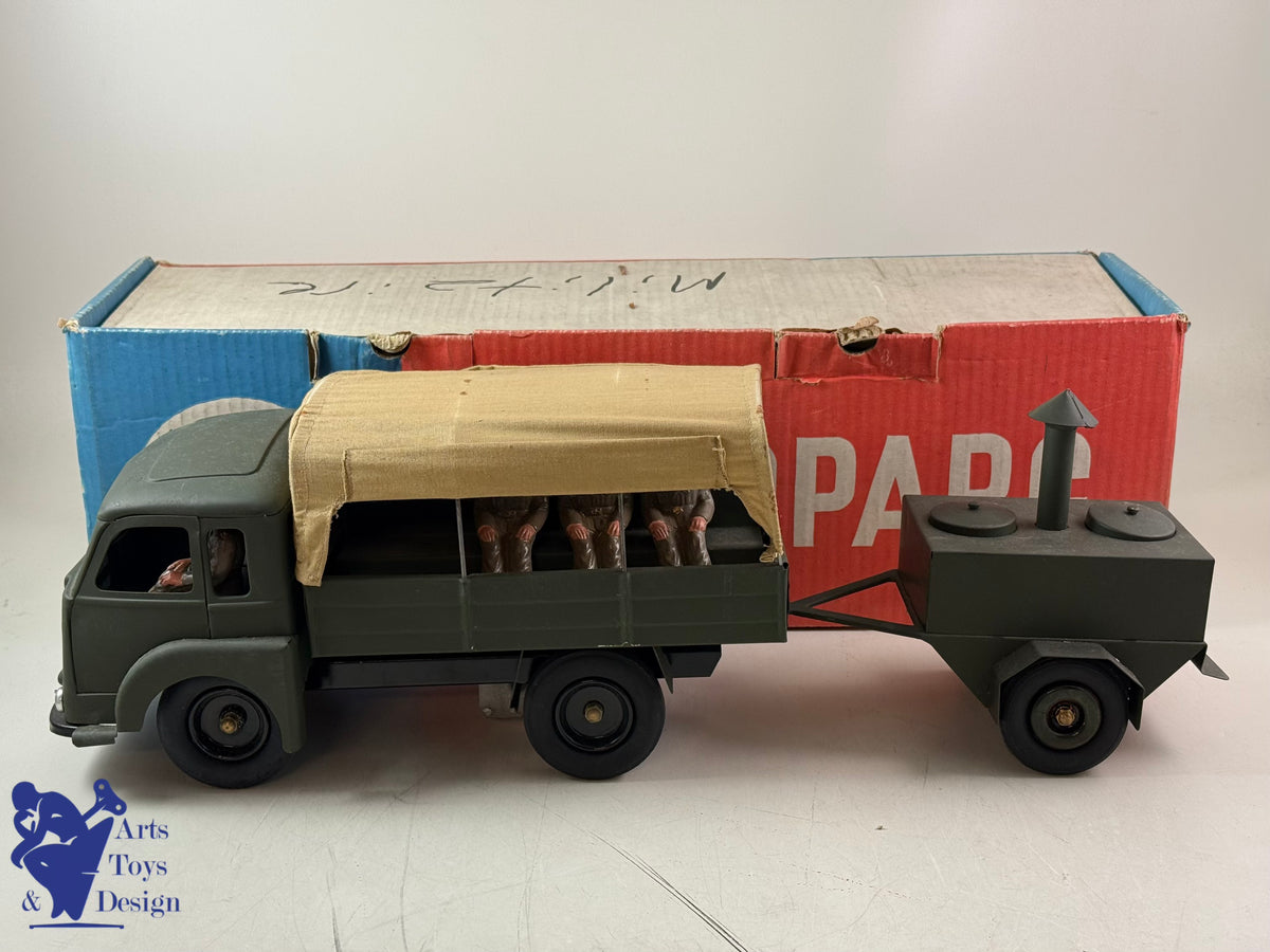 JOUET ANCIEN CIJ RENAULT SAVIEM MILITAIRE AV CUISINE ROULANTE C.1960 ENV 50CM