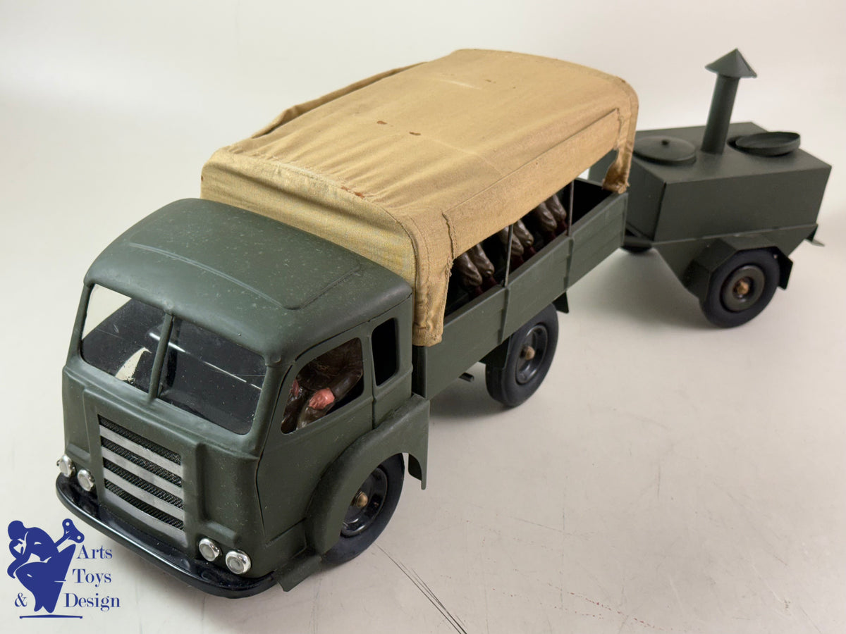 JOUET ANCIEN CIJ RENAULT SAVIEM MILITAIRE AV CUISINE ROULANTE C.1960 ENV 50CM
