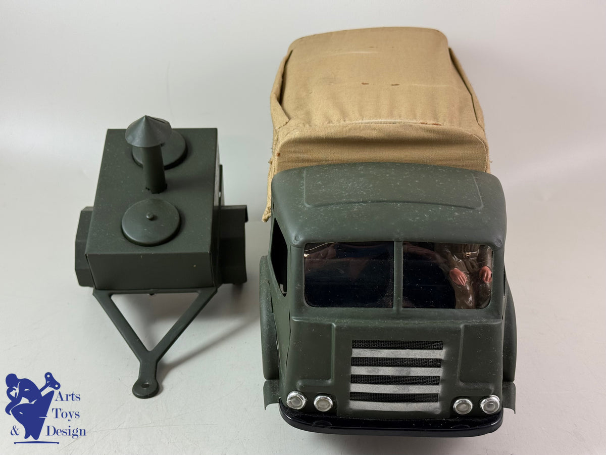 JOUET ANCIEN CIJ RENAULT SAVIEM MILITAIRE AV CUISINE ROULANTE C.1960 ENV 50CM