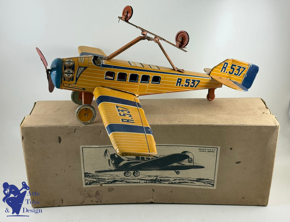 Antique toys GR UNIS FRANCE RARE PLANE WIRE 46CM rubber 1932