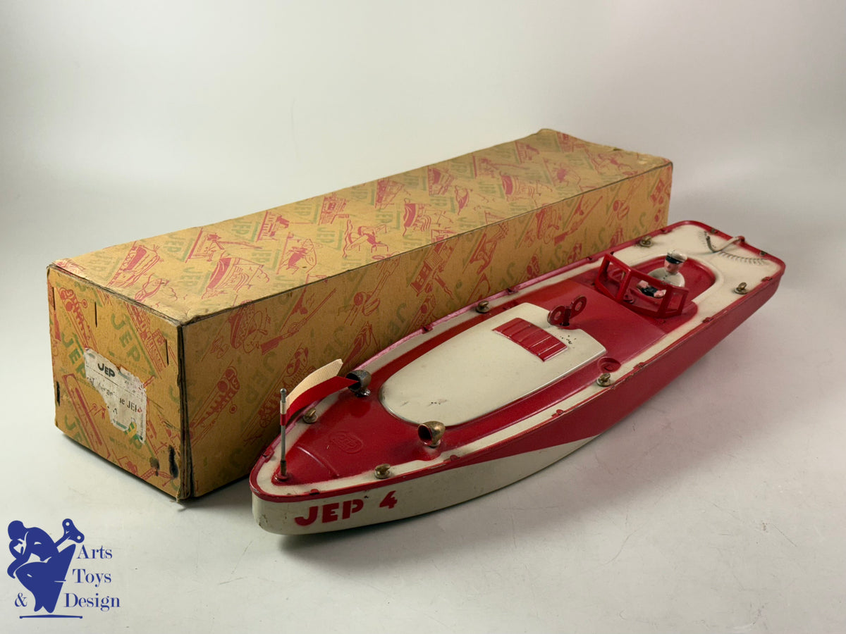 JOUET ANCIEN JEP 911-4 BATEAU CANOT DE COURSE MECANIQUE ROUGE 1935 47CM