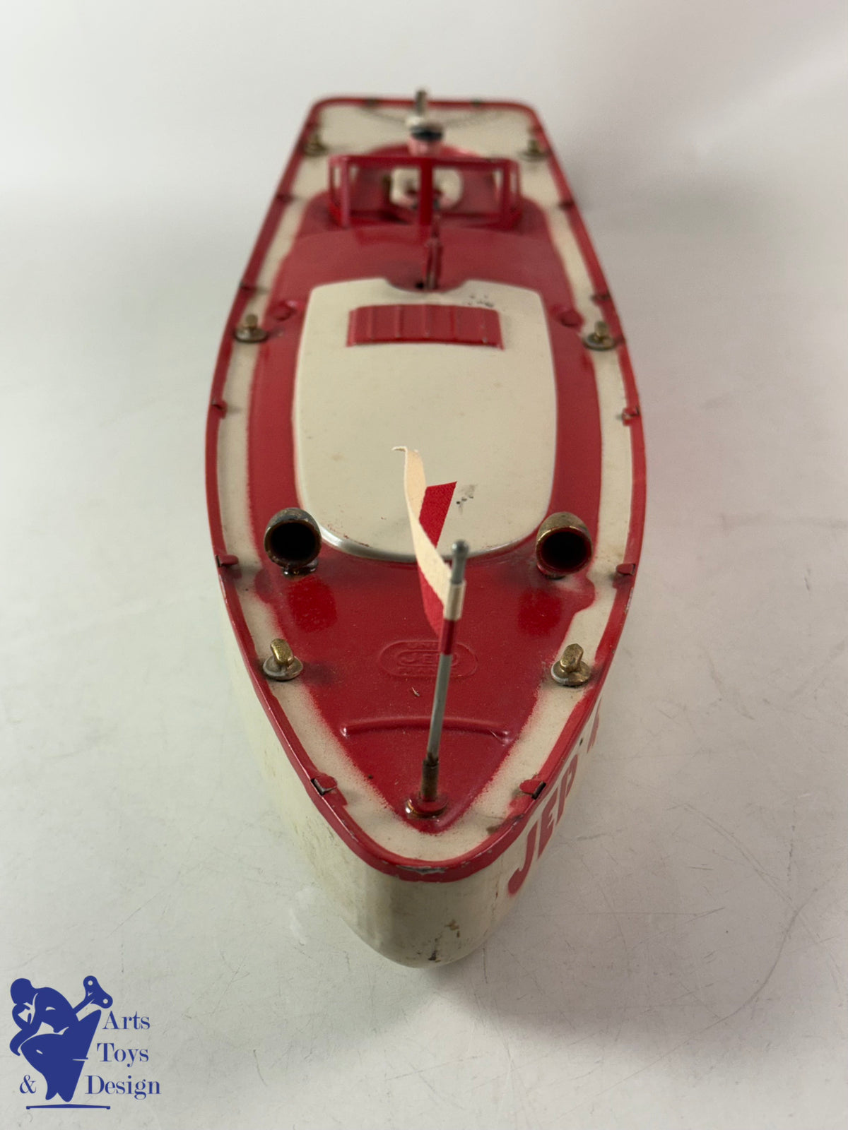 JOUET ANCIEN JEP 911-4 BATEAU CANOT DE COURSE MECANIQUE ROUGE 1935 47CM