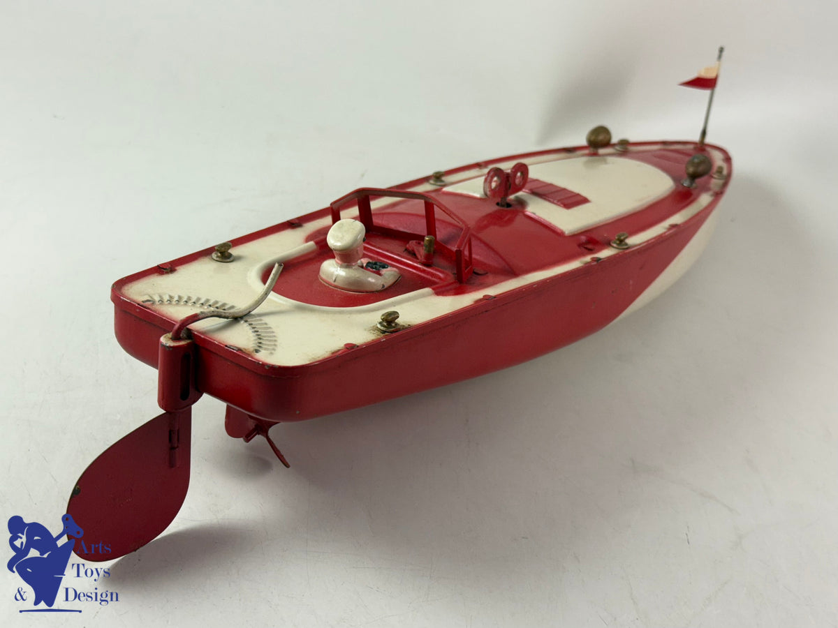 JOUET ANCIEN JEP 911-4 BATEAU CANOT DE COURSE MECANIQUE ROUGE 1935 47CM