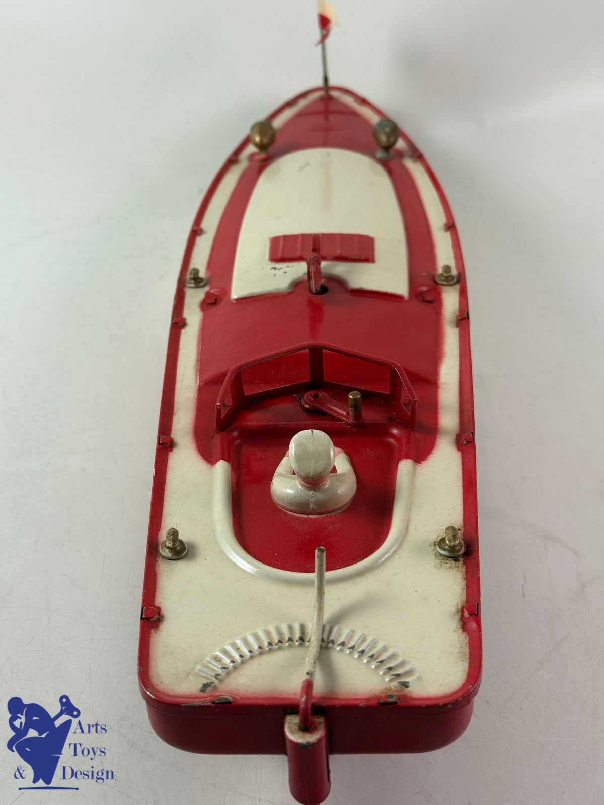 JOUET ANCIEN JEP 911-4 BATEAU CANOT DE COURSE MECANIQUE ROUGE 1935 47CM