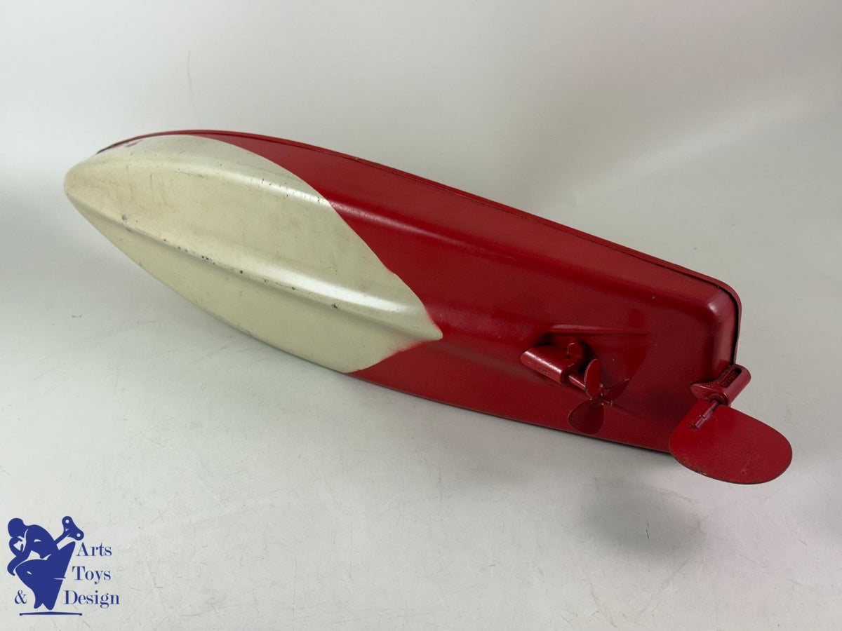 JOUET ANCIEN JEP 911-4 BATEAU CANOT DE COURSE MECANIQUE ROUGE 1935 47CM