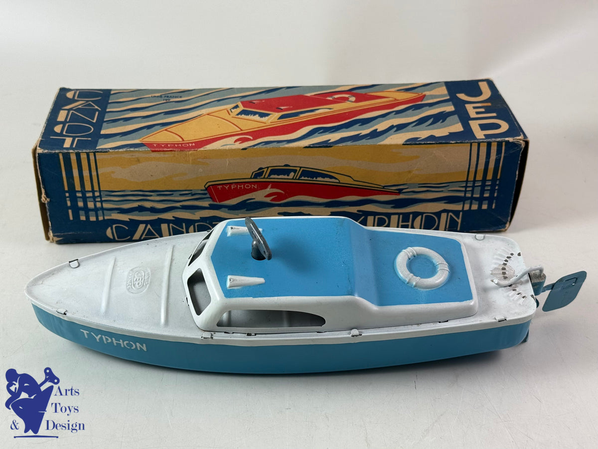 JOUET ANCIEN JEP 912-2 BATEAU CANOT TYPHON MECANIQUE 1950 32CM