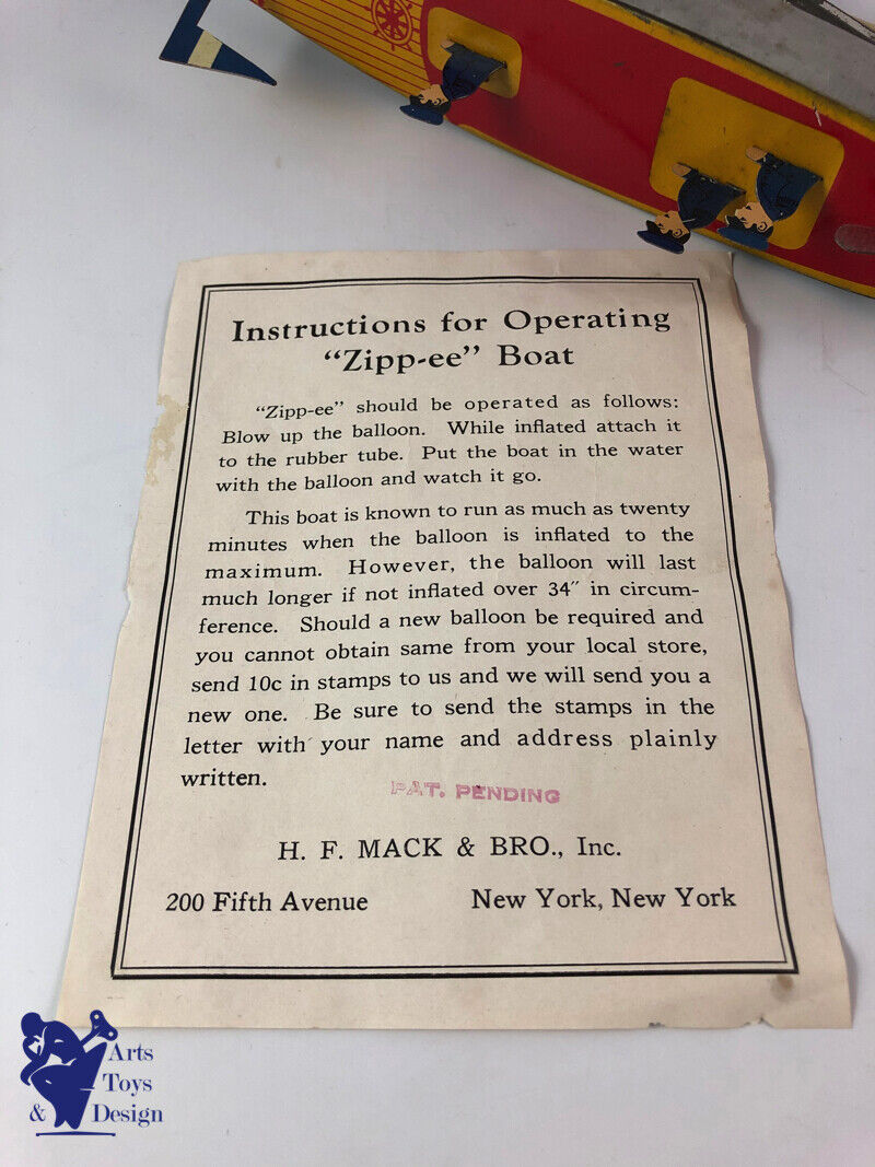 Antique toy Speed ​​Motor Boat Zipp-Ee Mack & Bro New York USA 27cm