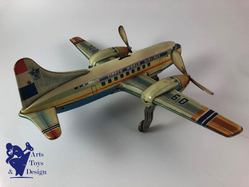 Antique toy Tippco TCO 60 tin Plane clockwork World Airlines c.1955 37cm