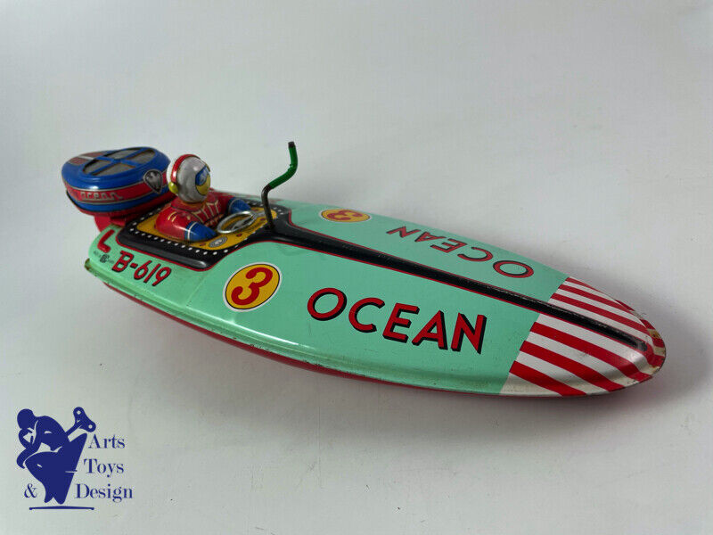 Antique toy Bandai B619 Tin Ocean Speed ​​Boat Japan friction 30cm around 1950