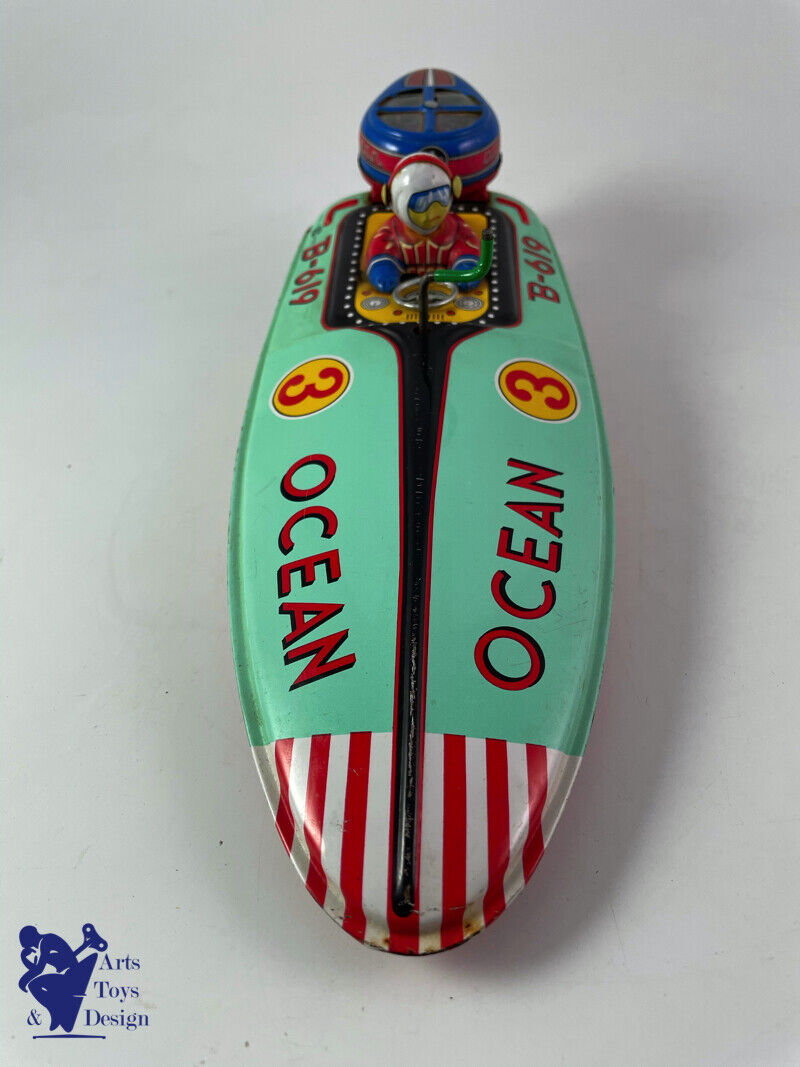 JOUET ANCIEN BANDAI B619 TIN OCEAN SPEED BOAT JAPAN FRICTION 30CM VERS 1950