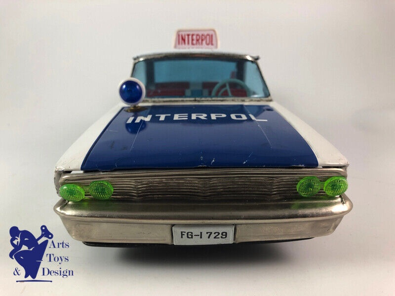 Antique toy Ichiko Ford Galaxie Police Car Interpol Friction Tin Japan 33cm