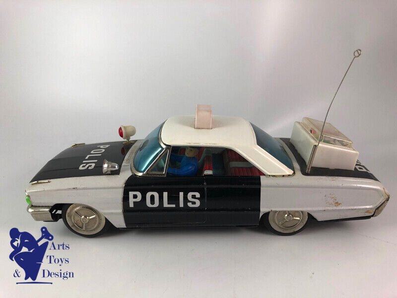 Antique toy Ichiko Ford Galaxie Police Car Polis Friction Tin Japan 33cm