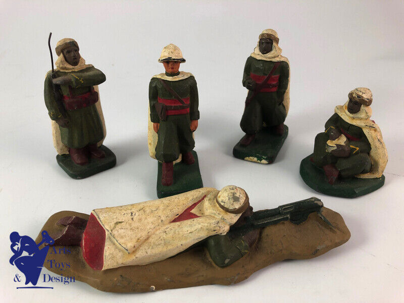 JOUET ANCIEN JRD FIGURINES LOT DE 5 SPAHIS DONT OFFICIER H 9CM VERS 1930