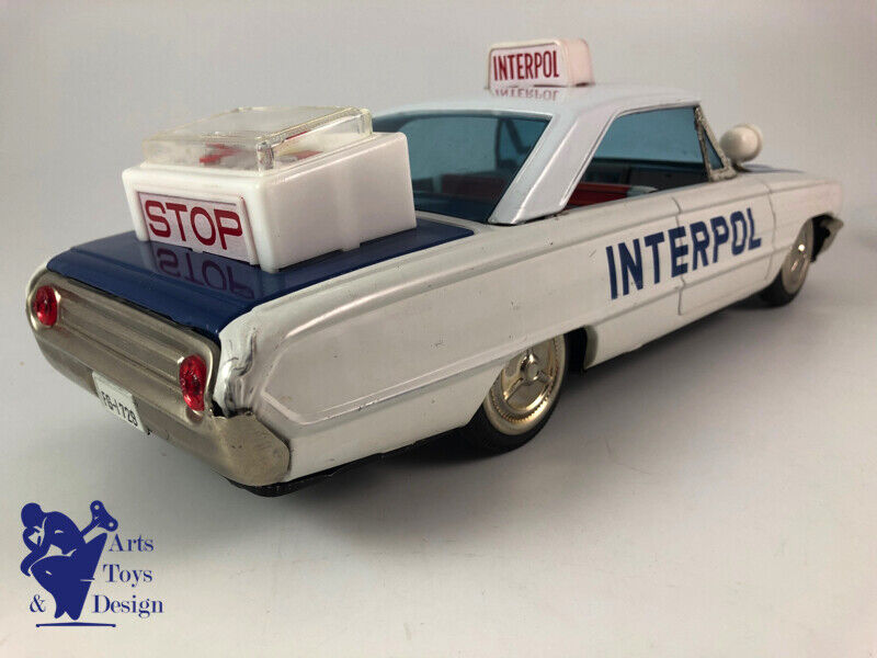 Antique toy Ichiko Ford Galaxie Police Car Interpol Friction Tin Japan 33cm