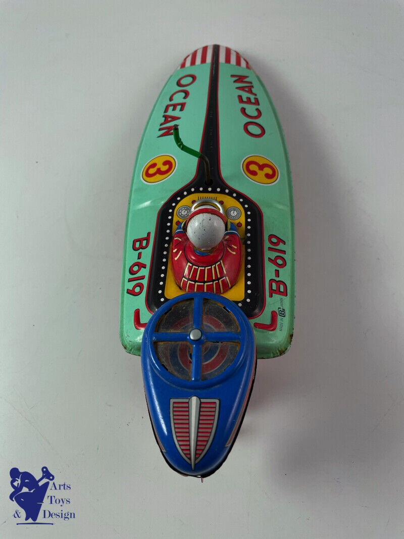 JOUET ANCIEN BANDAI B619 TIN OCEAN SPEED BOAT JAPAN FRICTION 30CM VERS 1950