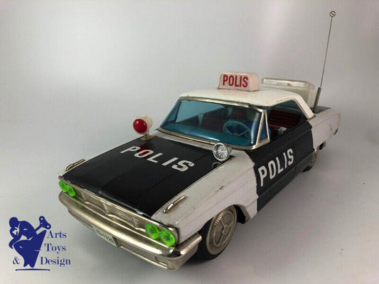 JOUET ANCIEN ICHIKO FORD GALAXIE POLICE CAR POLIS FRICTION TIN JAPAN 33CM