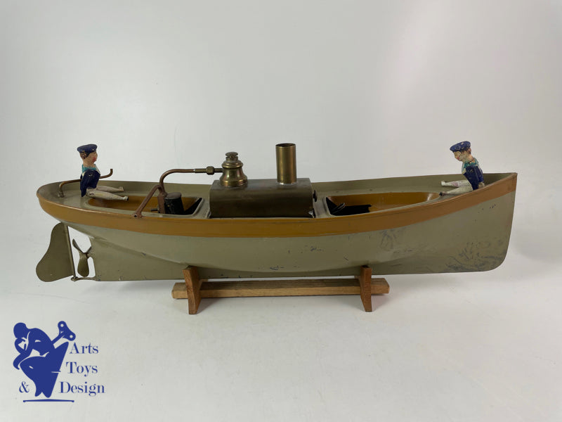 Antique toys Radiguet steam boat 42cm circa 1900 with box and sailors