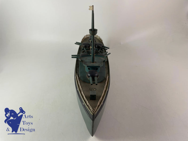 JOUET ANCIEN JEP 913 BATEAU CROISEUR MILITAIRE MECANIQUE VERS 1920 LT 39CM