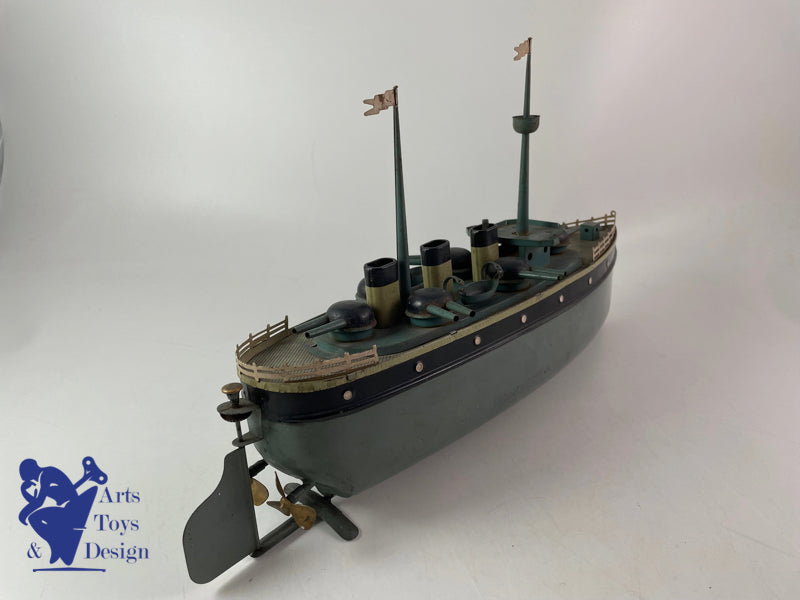 JOUET ANCIEN JEP 913 BATEAU CROISEUR MILITAIRE MECANIQUE VERS 1920 LT 39CM