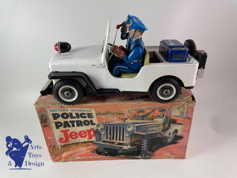 T.N Nomura, Police Patrol Jeep, jouets en étain, Japon T.N Nomura, Police Patrol Jeep, jouets en étain, Japon
