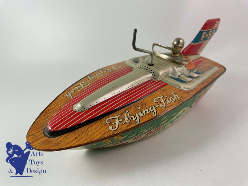 JOUET ANCIEN ASAHI TOY F55 FLYING BOAT BATEAU DE COURSE VERS 1960 30CM