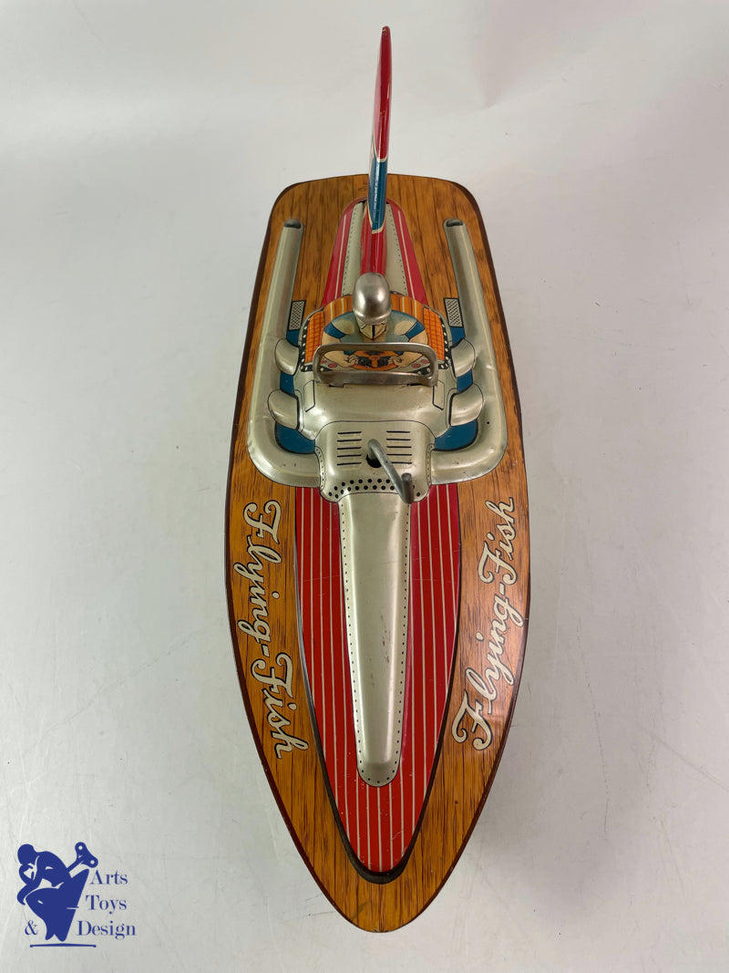 JOUET ANCIEN ASAHI TOY F55 FLYING BOAT BATEAU DE COURSE VERS 1960 30CM