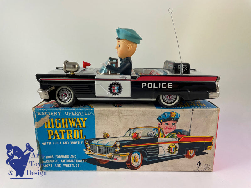 JOUET ANCIEN ASAHI TOYS LINCOLN HIGHWAY PATROL POLICE BATTERY OP JAPON C.1960