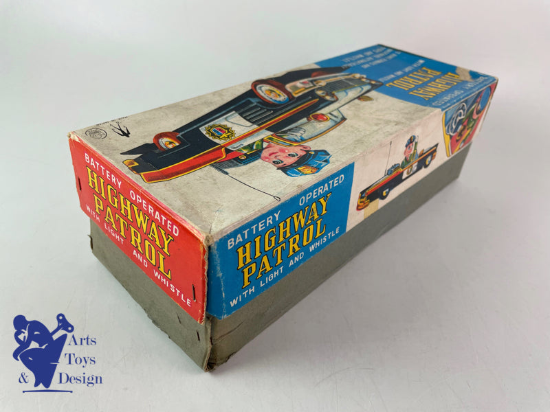 JOUET ANCIEN ASAHI TOYS LINCOLN HIGHWAY PATROL POLICE BATTERY OP JAPON C.1960