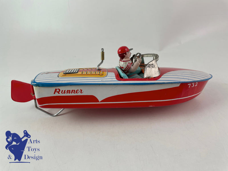 JOUET ANCIEN DAIYA JAPON BATEAU RUNNER BOAT TOLE MECANIQUE VERS 1960