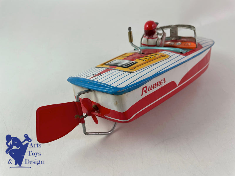 DAIYA JAPON BATEAU RUNNER BOAT TOLE MECANIQUE 1960 JOUET ANCIEN