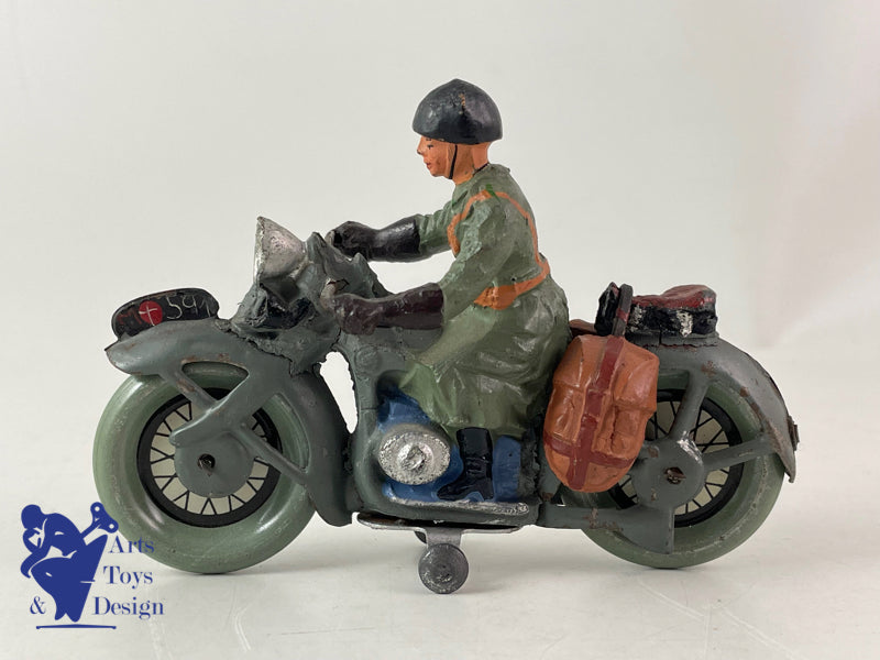 ELASTOLIN FIGURINE MOTO ARMEE SUISSE ROUES TOLE 1937