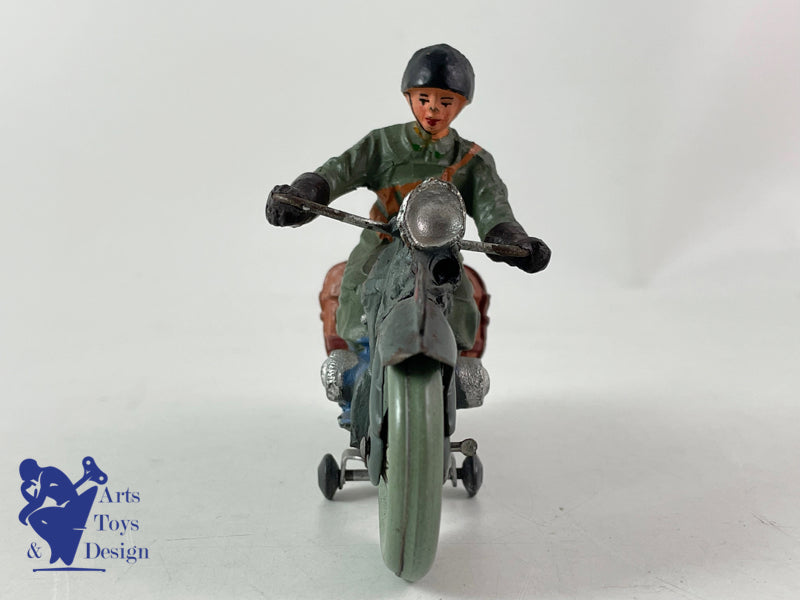 ELASTOLIN FIGURINE MOTO ARMEE SUISSE ROUES TOLE 1937