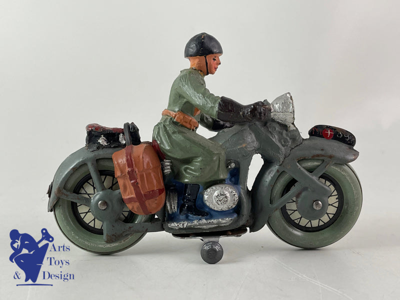 ELASTOLIN FIGURINE MOTO ARMEE SUISSE ROUES TOLE 1937