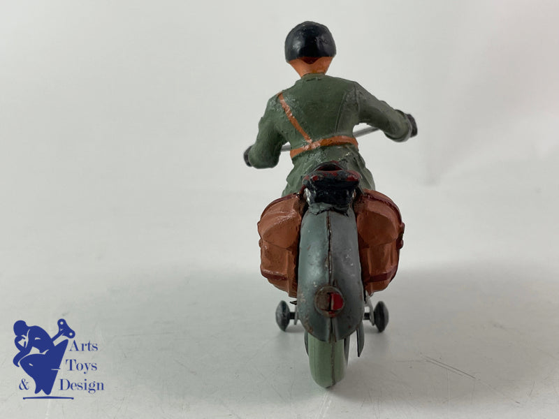 ELASTOLIN FIGURINE MOTO ARMEE SUISSE ROUES TOLE VERS 1937