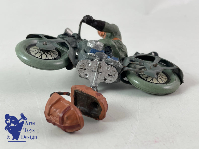 Elastolin Figure motorbike Swiss army tin wheels circa 1937