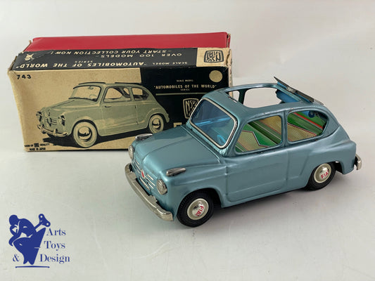 BANDAI 743 FIAT 600 DECOUVRABLE BLEU FRICTION VERS 1960