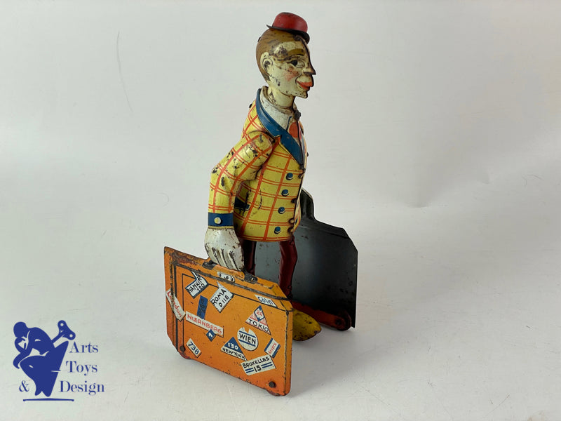 DISTLER ALLEMAGNE CLOWN AVEC VALISES MECANIQUE 1920